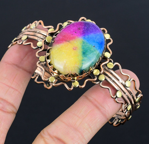 VALENTINO Bracciale Arcobaleno Quarzo Solare Pietre Preziose Fatte a Mano Rame Regolabile Unico Gioielli