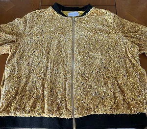 Plus 22 3x Gold Sequin Party Crew Neck Jacket Zip Bomber Disco Ball - Picture 1 of 5
