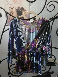 Missoni Stretchy Butterfly 🦋 Sleeve Top 4 Small Shirt Beads Sequins Retro 80's - Picture 1 of 17
