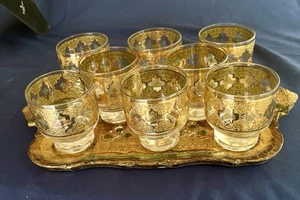 MCM Culver Valencia 22K Gold Set Of 8 Stacking Cocktail Glasses With Tray - Picture 1 of 5