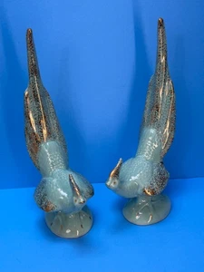 California Originals Pottery Turquoise Pheasants Pair ~ MCM Hollywood Regency - Picture 1 of 9