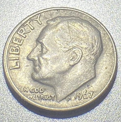 1967 Roosevelt Dime – Off-Center Strike + Mechanical Doubling – Error Coin - Image 1 of 4