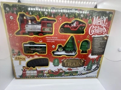 MERRY CHRISTMAS TRAIN SET W/ELECTRONIC MUSICAL SOUNDS AND HEAD LIGHT 22PCS RARE - Image 1 of 4