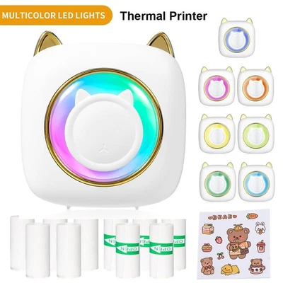 LED RGB Mini Pocket Thermal Printer Wireless Bluetooth Label Maker Photos Notes - Image 1 of 4