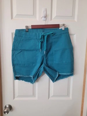YMI NWT Teal Jogger Style Shorts Size 1x HiLo Raw Hem Pullon Shorts - Image 1 of 2