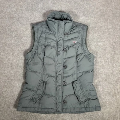 Vintage Hollister Vest Womens L Full Zip Gray Down Puffer Logo Pockets Preppy - Image 1 of 4