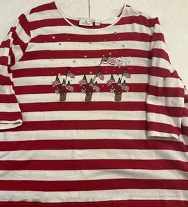 Camicia Quacker Factory Patriot bandiera USA blu rosso bianco strass taglia 3X righe rosse - Foto 1 di 12