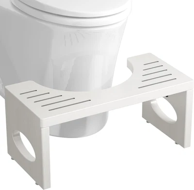 7" Bamboo Toilet Stool, Foldable Poop Stool, Bathroom Step Stool Squat (White) - Image 1 of 4