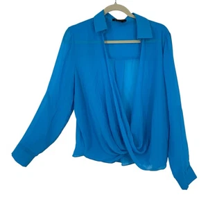BCBGMAXAZRIA transparenter Chiffon Wickel Topper Damen Gr. XL hellblau Langarm - Bild 1 von 9
