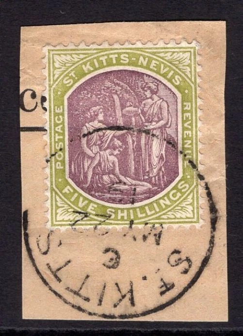 ST KITTS NEVIS 1905-18 5/- OPACO PÚRPURA Y VERDE SALVIA CDS MUY FINOS USADOS EN PIEZA Foto 1 de 1