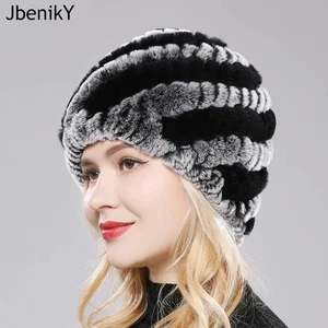 Women Warm Real Rex Rabbit Fur Hat Snow Cap Winter Hats Knit Beanies Fluffy D6 - Picture 1 of 33