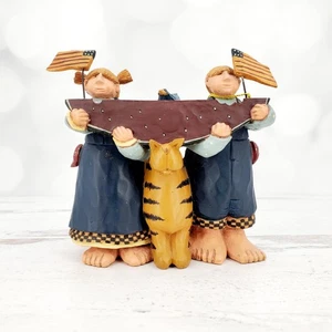 Williraye Studios Boy & Girl Watermelon with Cat Folk Art Americana Figurine - Picture 1 of 9