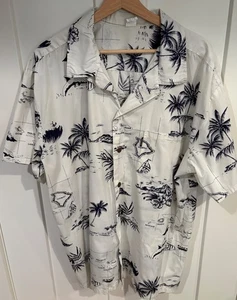 CAMICIA HAWAIANA UOMO PALMWAVE BIANCA MAPPA ISOLA FLOREALE PALMA VULCANO XL USATA IN OTTIME CONDIZIONI - Foto 1 di 8