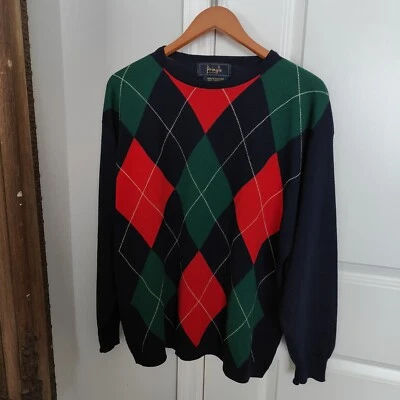 Vintage Pringle Of Scotland Argyle Sweater 100% Lambswool 50 2XL - Image 1 of 4