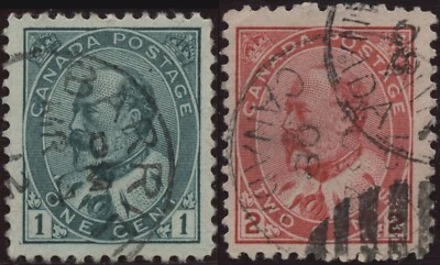Canada 1903 #89,90 1c,2c, KE VII,  King Edward VII, used - Image 1 of 3