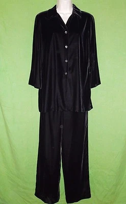 Talbots Blazer Top Pantalones Talla 6 Pantalón Traje Terciopelo Poliéster Negro Manga 3/4  Foto 1 de 4