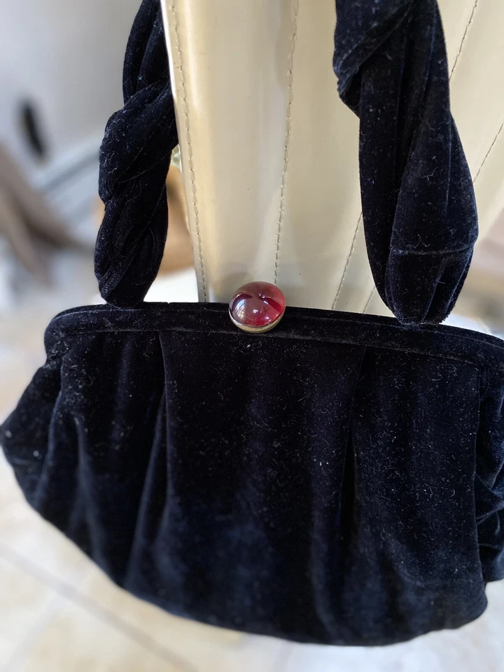 Vtg Bag Evening  Goth Boho Unique Velour Black Bronze Red Closure Bag Cool Retro - Image 1 of 4
