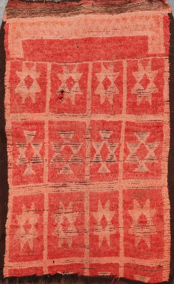 Старинный племенной геометрический подлинный марокканский восточный небольшой ковер шерсть ручной работы 4x6 - Изображение 1 из 4