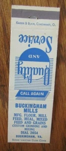 FARM RELATED: BUCKINGHAM MILLS (VIRGINIA) 1950s MATCHBOOK MATCHCOVER -F8 - Picture 1 of 1