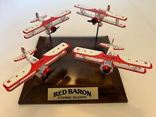 VTG Red Baron Pizza Stearman Squadron Bi-Plane Set Of 4 On A Wood Display 1991