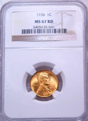 :1938 1C LINCOLN CENT KEY DATE NGC MS 67 RD SHINING-RED RARITY-R3 HIGHEST-GRADES - Image 1 of 4