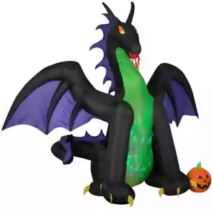 HALLOWEEN GEMMY ANIMATED DRAGON FIRE & ICE PUMPKIN 11.5 FT Inflatable airblown - Picture 1 of 3