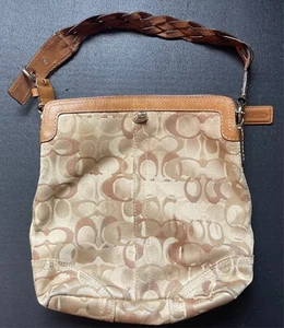 COACH CHELSEA BROWN SIGNATURE CANVAS LEATHER TURN LOCK HOBO SHOULDER BAG 10990 - Picture 1 of 4