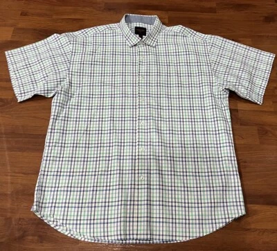 Linea Uomo Modern Fit Mens XXL Short Sleeve Plaid Seersucker Purple Green - Image 1 of 4