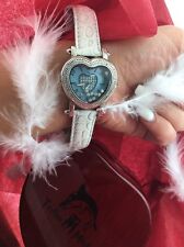 BRAND NEW LEATHER TECHNO MASTER BLUE DIAMOND 0.65CT HEART LADIES WATCH WITH BOX