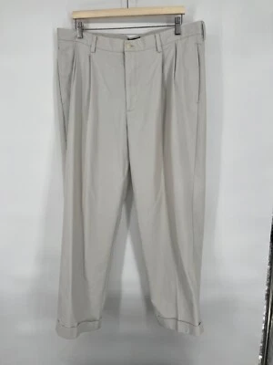 Pantalones Izod American Chino Clásicos 38x30 Marrón Tostado Algodón Plisado Puños Foto 1 de 4