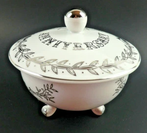 Lefton Silver 25th Anniversary Candy Dish Footed Bowl Lid Hand Painted 2604  - Picture 1 of 7