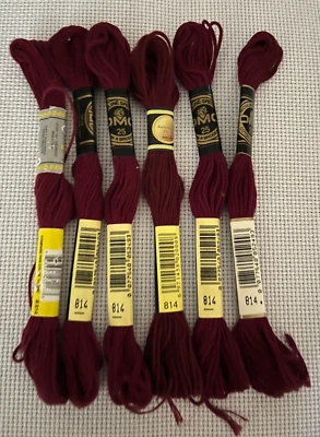 Six Skeins #814 (DMC color #) Dark Garnet 6-Strand Embroidery Cotton NIP - Image 1 of 2