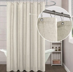 KOUFALL 72x84 Natural Linen Fabric Shower Curtain Liner Set with Hooks - Picture 1 of 6
