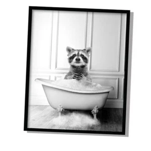 Farm Raccoon Bathroomecor Wall Art Funny Raccoon Picture Canvas 12L" x 16W" D - Picture 1 of 7