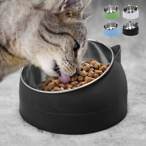 Raised Tilted Cat Bowls Stand Elevated Stainless Steel Pet Dog Food Water Feeder