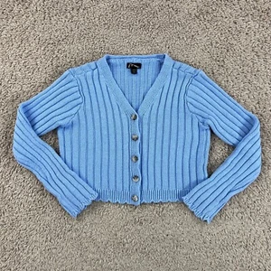 ART CLASS Light Blue Ribbed-Knit Long-Sleeve Cropped Cardigan Sweater Girls L - Picture 1 of 12