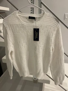 NEU Polo Ralph Lauren kurz geschnittener Pullover Damen XS weiß Pointelle Strick 198 $ - Bild 1 von 3