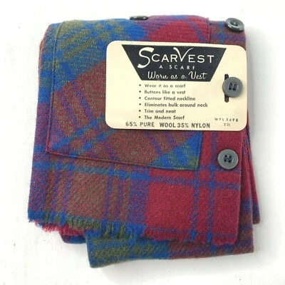VTG Scarvest Wool Blend Scarf Vest Multi Color Pattern Scarve NEW - Image 1 of 3