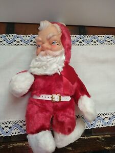Vintage 1950's 14" Rushton Rubber Face Musical Santa Claus Doll Christmas