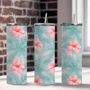 Hawaiian Pink Flower 20 Oz Edelstahl heiß und kalt dünn Becher - Bild 1 von 4