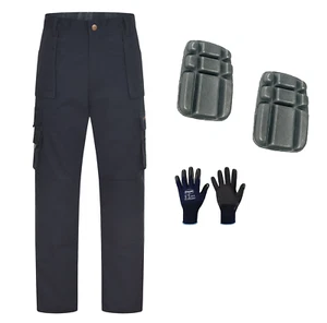Pantaloni cargo da lavoro 44-68 blu navy pantaloni di montaggio pantaloni a vita alta + ginocchiere U906 - Foto 1 di 3