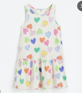 H & M Patterned Girl's Dress, 3/4T, Natural Beige w/Hearts  - Picture 1 of 1