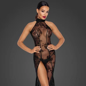 See Through Long Dress In A Velvet Floral Print - Picture 1 of 7