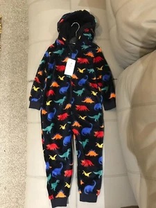 &S Girls All In One Fleece Zip Pyjamas - Animal print Turquoise- Age 5-6 yrs - Picture 1 of 4