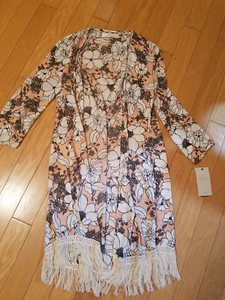 Neu mit Etikett Zara Damen lange Strickjacke mit Blumenmuster Größe M vorne offen   - Bild 1 von 4