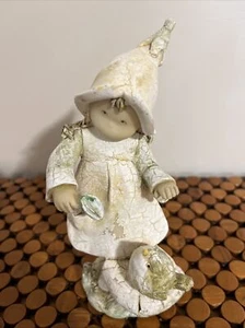 Vintage Cottage Core Girl With A Bird On Mushroom Figure - Picture 1 of 4