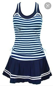 2 piece Navy Stripe Women's Tankini Skirt Set Swimsuits Bikini Bathing Suit 2XL