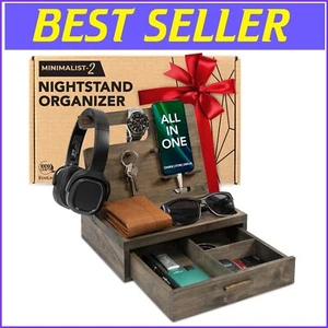 Eco-Friendly Rustic Wood Nightstand Organizer with Hidden Drawer for Essentials - Picture 1 of 9