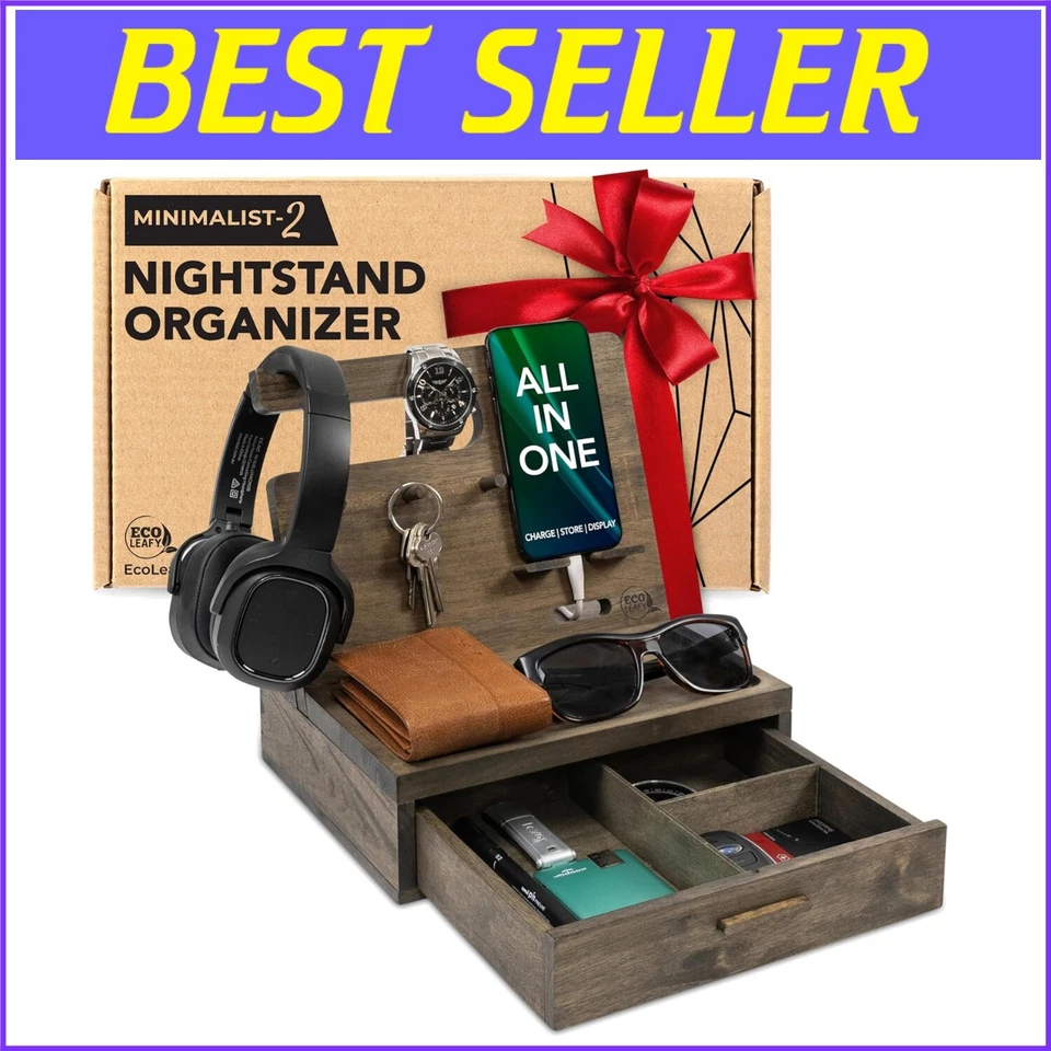 Eco-Friendly Rustic Wood Nightstand Organizer with Hidden Drawer for Essentials - Image 1 of 4