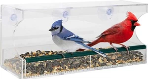 Large Acrylic Window Bird Feeder w/Removable Tray Suction Cups & Drain Holes - Picture 1 of 5